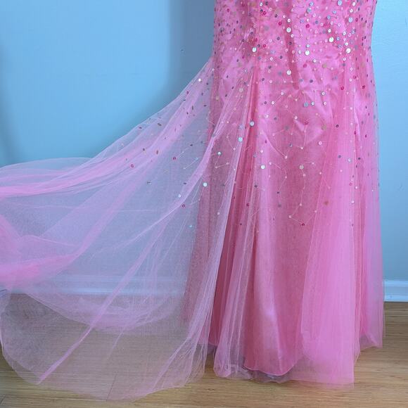 Mermaid Prom Dress Maxi Gown 4 Pink Vintage Y2K Sequin Strapless Coquette Girly - Picture 6 of 11